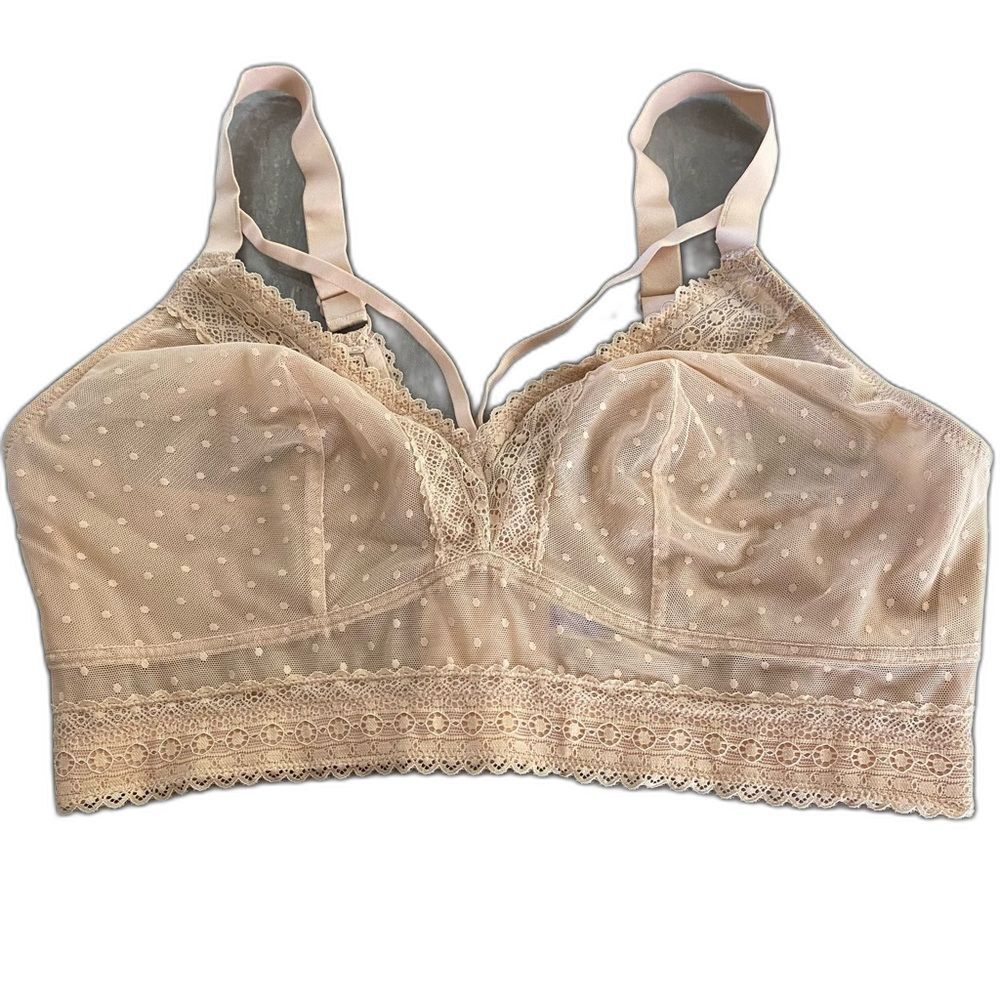 Parfait Mia Dot Wire-Free Nude Rose Bralette 38H Lace Mesh Coquette Feminine